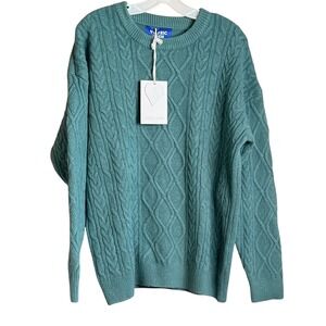 Aefric Eden OS Large Unisex/Men's Green Cable Knit Sweater